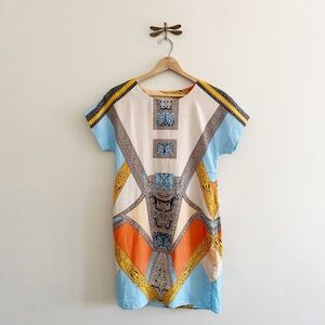 Fumblin Foe Silk Mod Geometric Print Shift Dress Medium